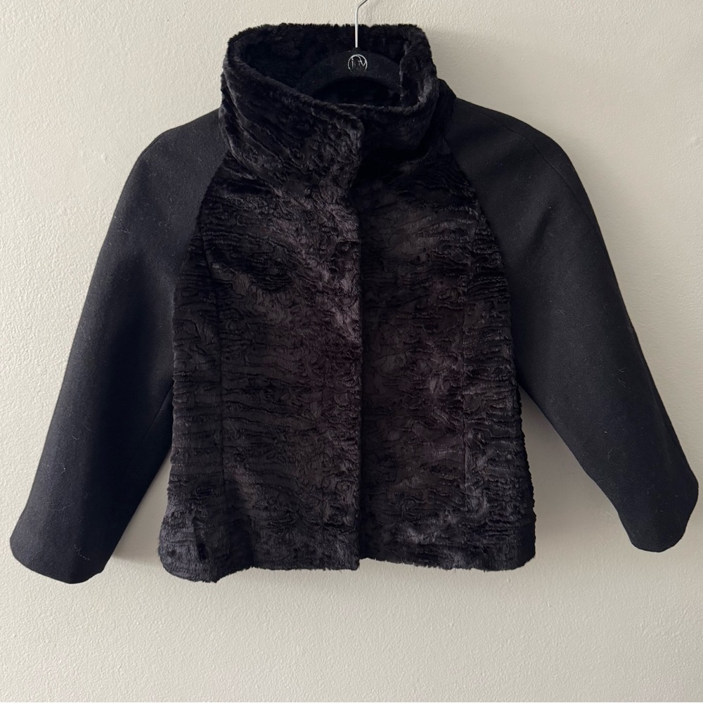 Ann Taylor Faux Fur Bolero Cropped Jacket Black XS Wool Mixed Media New
